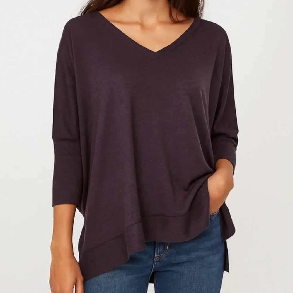 LAST CHANCE - Eileen Fisher Merino Jersey Box Top in Grape - Picture 1 of 1